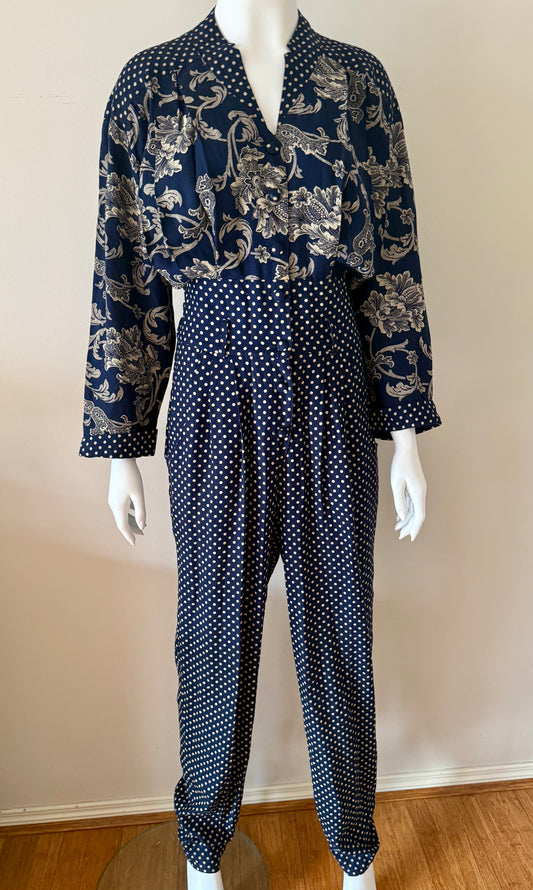 1980s paisley polkadot jumpsuit