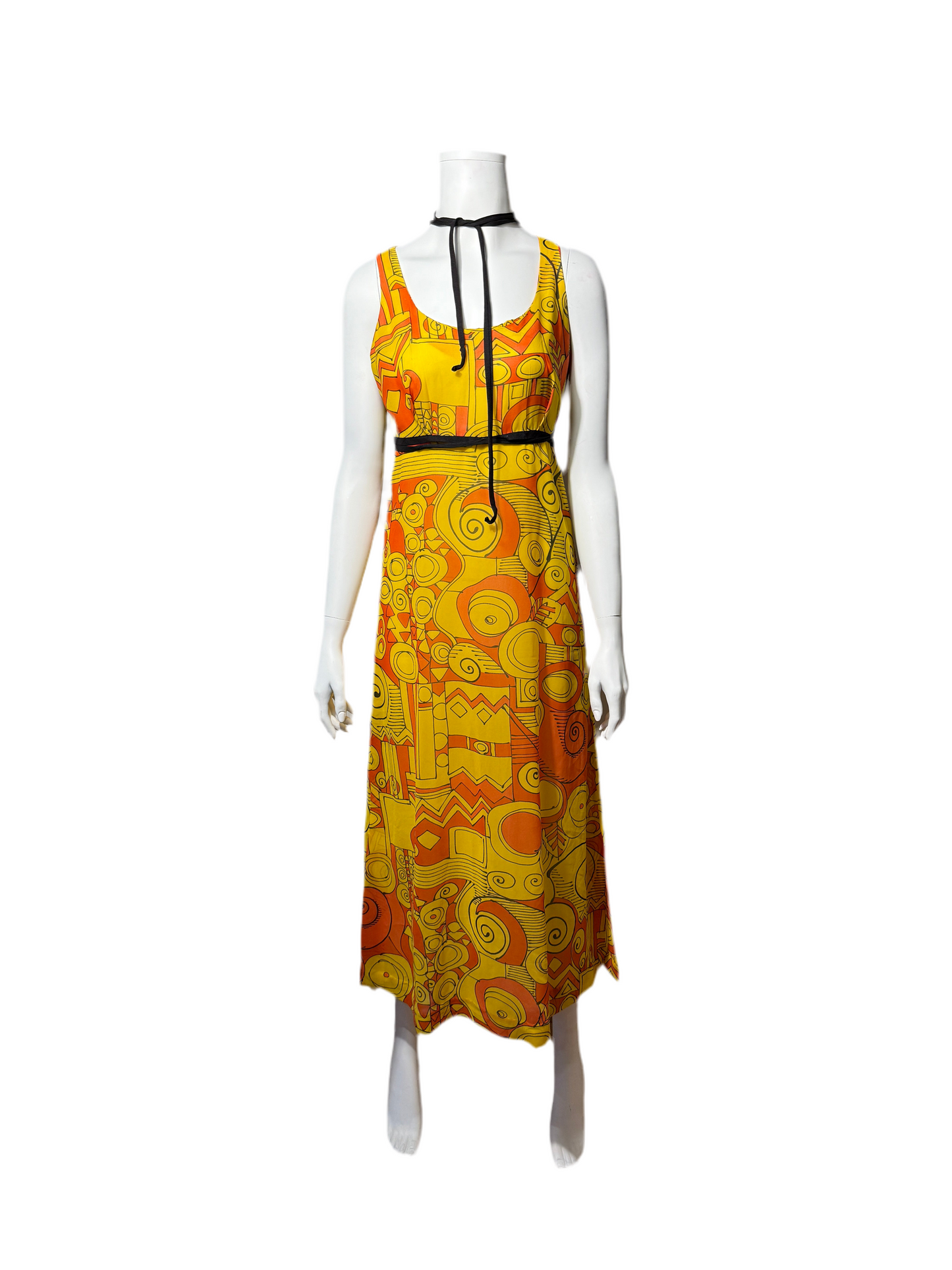 1970s orange and yellow maxi dress