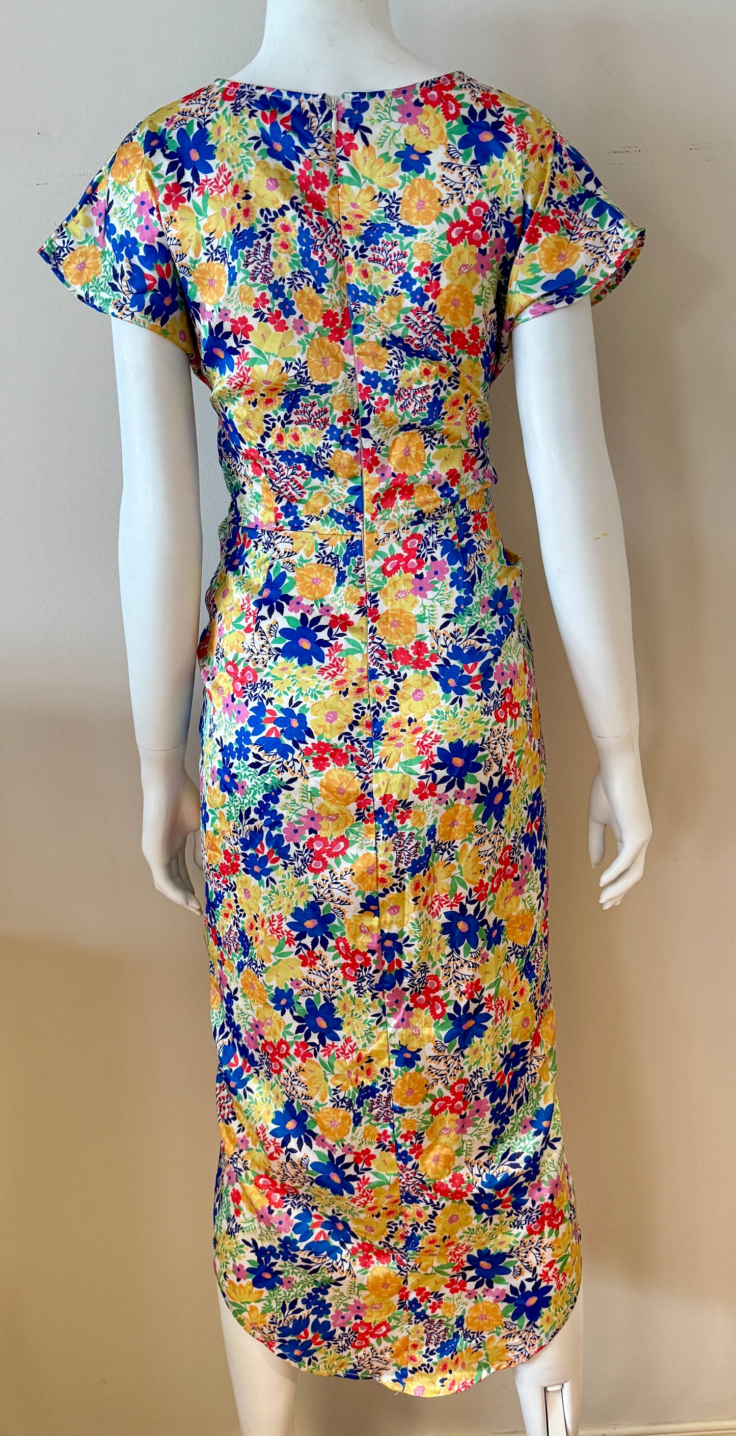 Floral satin blend wrap dress