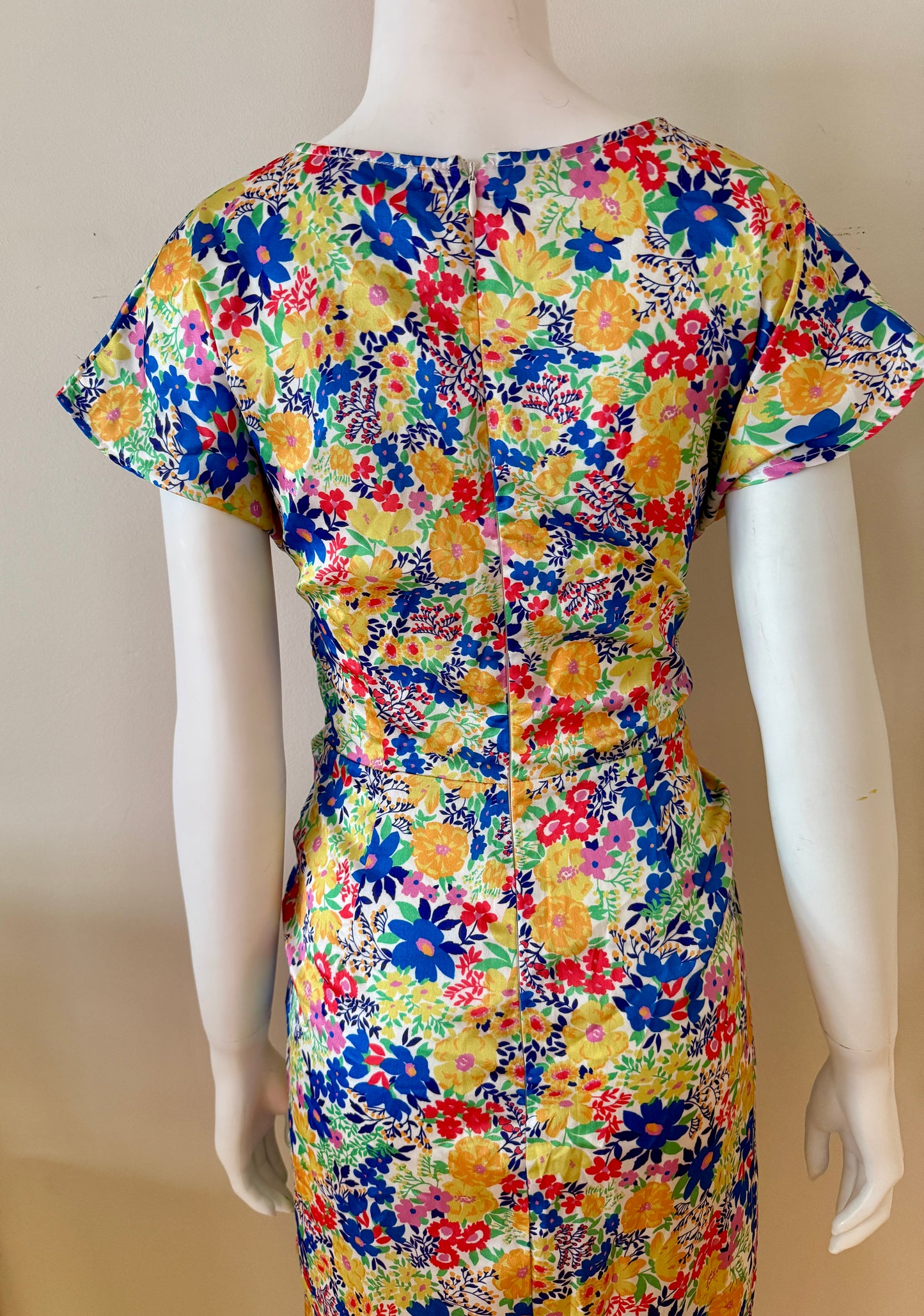 Floral satin blend wrap dress