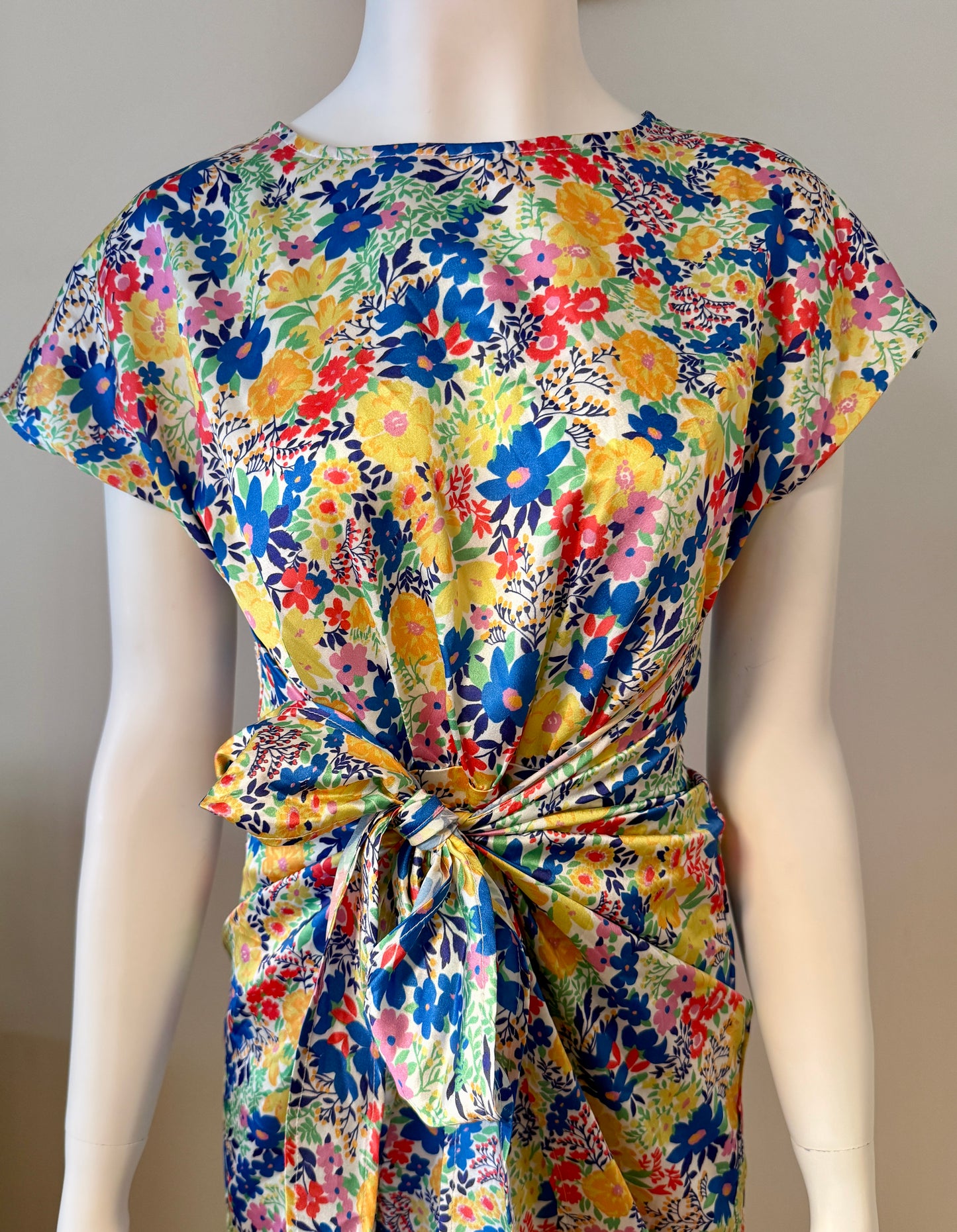 Floral satin blend wrap dress