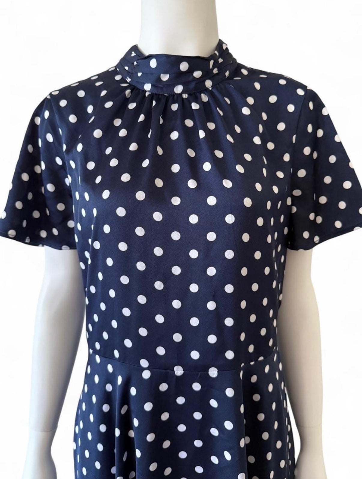 Review polka dot dress with neck tie