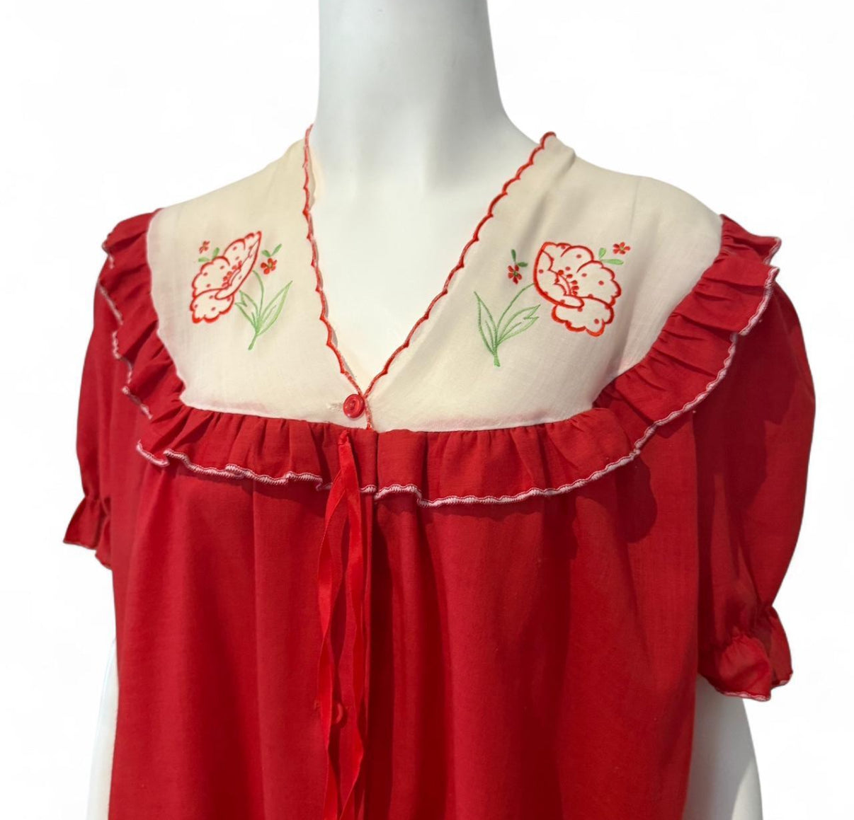 Vintage red floral embroidered nightie