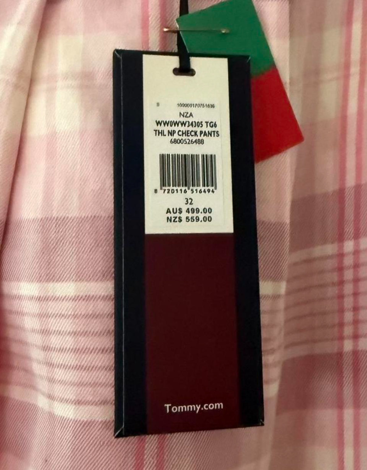 Tommy Hilfiger plaid pink pants, brand new