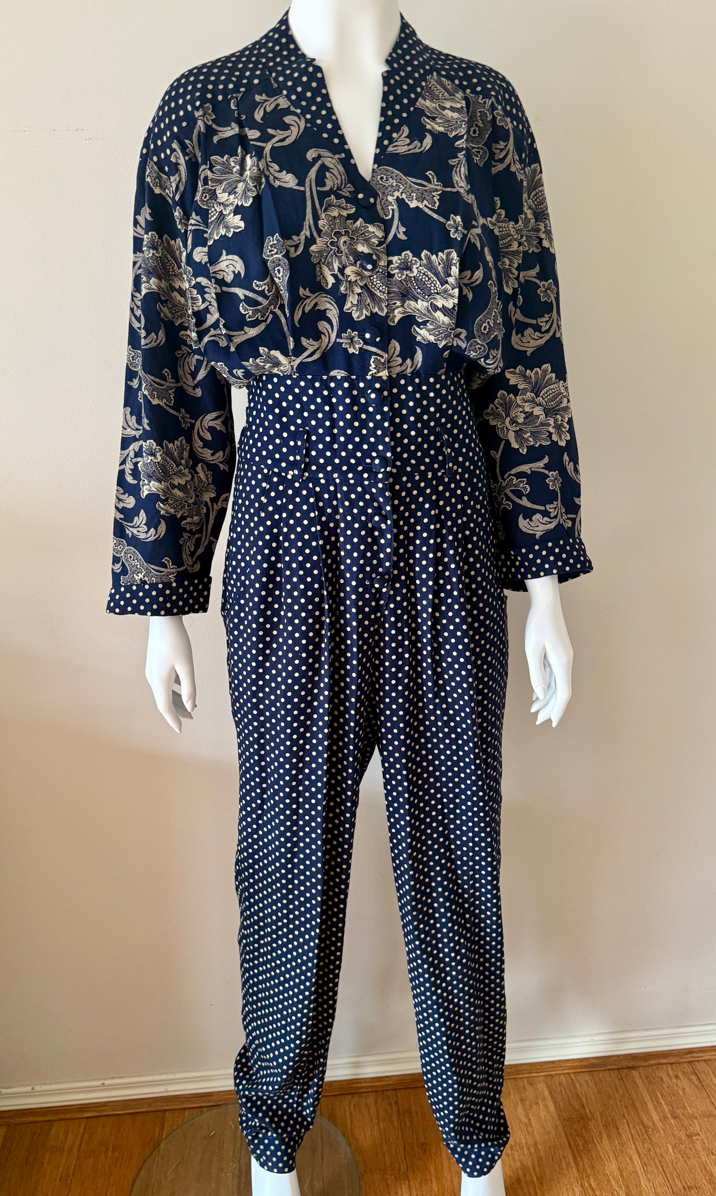 1980s paisley polkadot jumpsuit