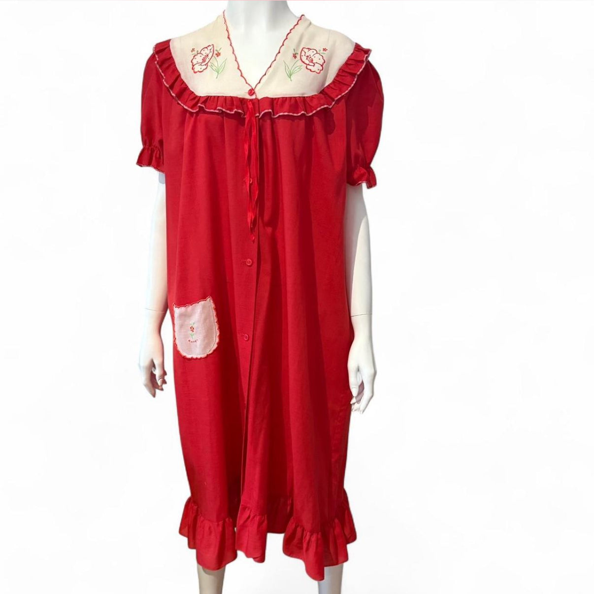 Vintage red floral embroidered nightie