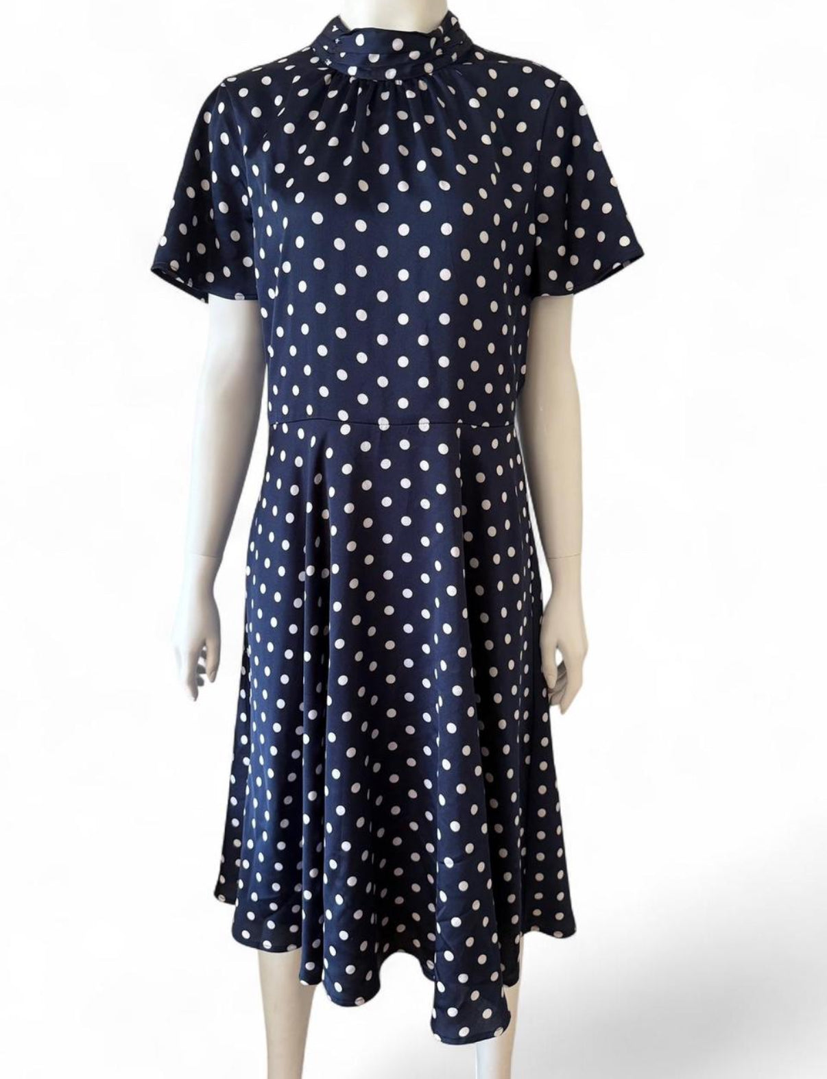 Review polka dot dress with neck tie